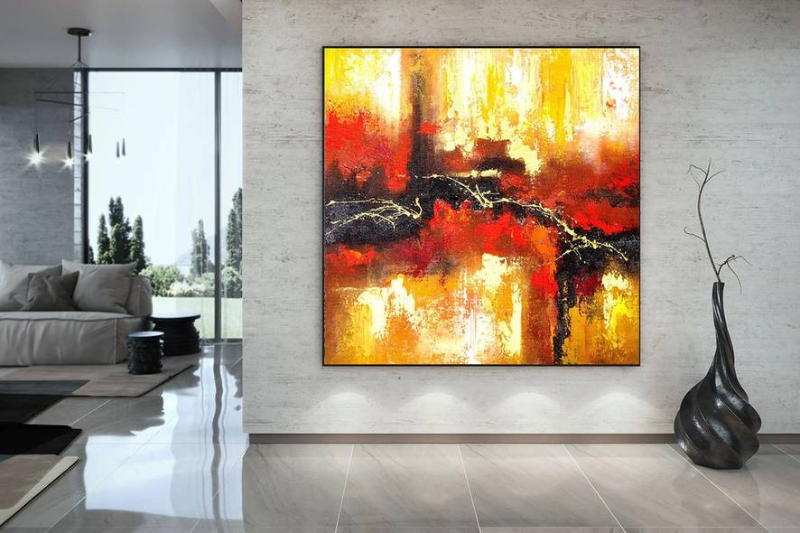 Red Original Painting Yellow Paintings Abstract Canvas Wall Art CFNT6